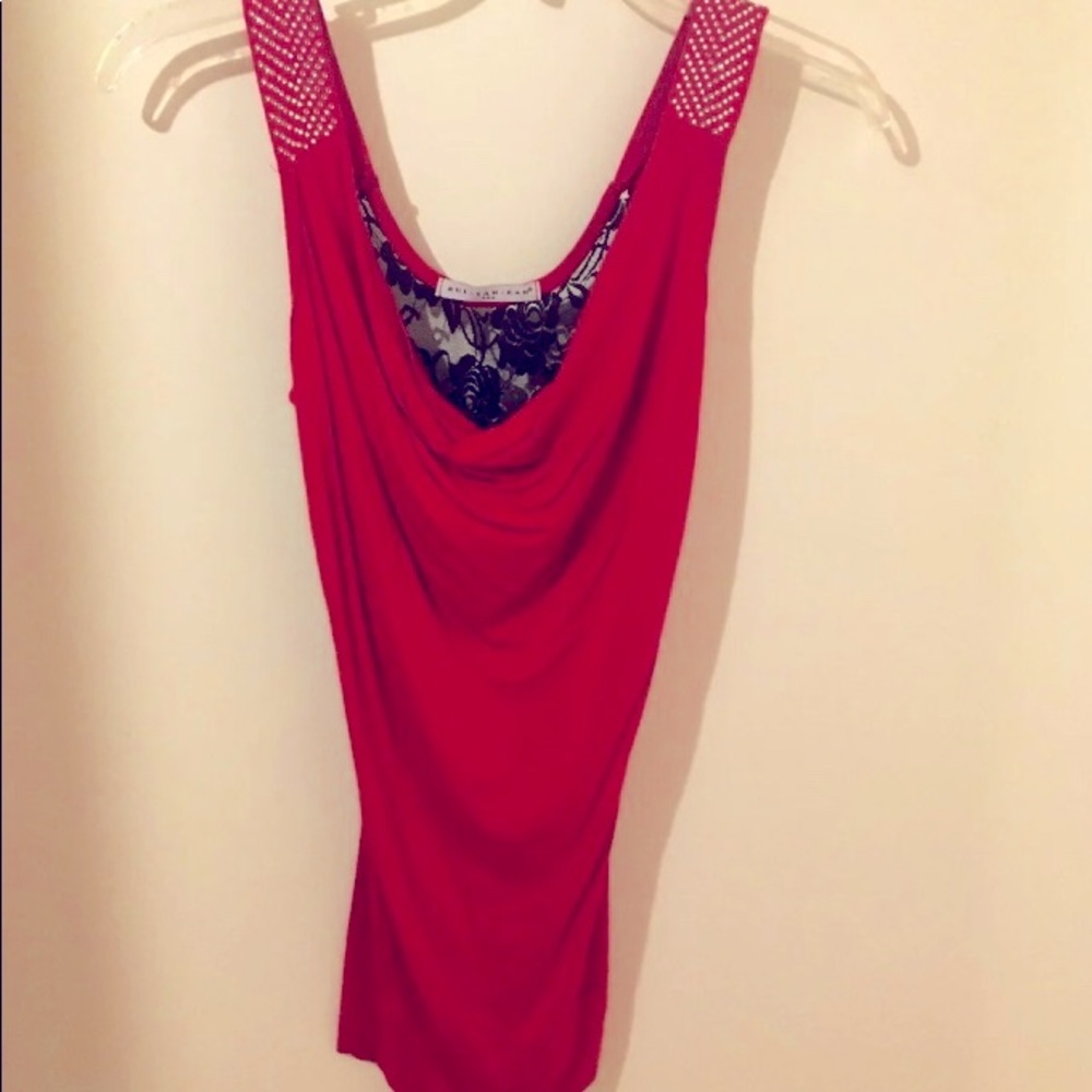 Red Blouse with Lacey Back